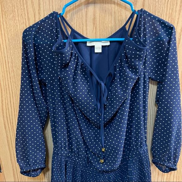 Michael Kors Navy Blue Polka Dot Cold Shoulder Dress Size Medium - Picture 3 of 10